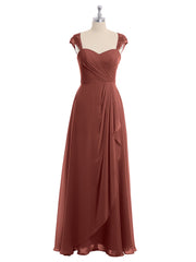 Chiffon Bridesmaid Dresses with Lace Cap Sleeves-Terracotta