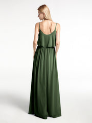 Spaghetti Strap Scoop Neck Layered Bodice Dress-Olive Green Plus Size