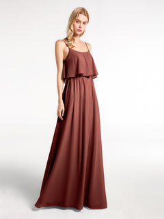 Spaghetti Strap Scoop Neck Layered Bodice Dress-Terracotta