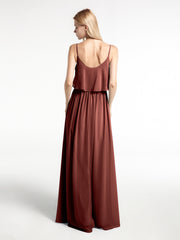 Spaghetti Strap Scoop Neck Layered Bodice Dress-Terracotta Plus Size