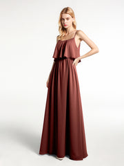 Spaghetti Strap Scoop Neck Layered Bodice Dress-Terracotta