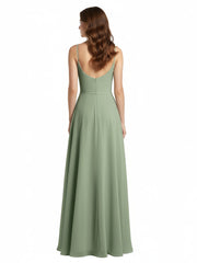 Simple Spaghetti Strap Chiffon Gowns with Slit-Dusty Sage Plus Size