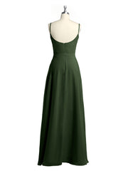Simple Spaghetti Strap Chiffon Gowns with Slit-Olive Green