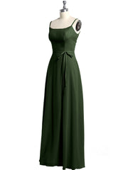 Simple Spaghetti Strap Chiffon Gowns with Slit-Olive Green Plus Size