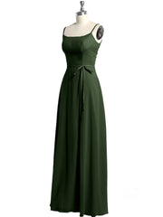 Simple Spaghetti Strap Chiffon Gowns with Slit-Olive Green