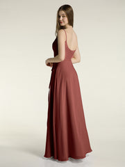 Simple Spaghetti Strap Chiffon Gowns with Slit-Terracotta