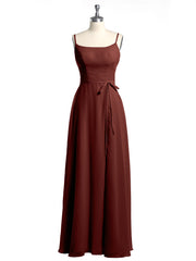 Simple Spaghetti Strap Chiffon Gowns with Slit-Terracotta