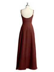 Simple Spaghetti Strap Chiffon Gowns with Slit-Terracotta Plus Size