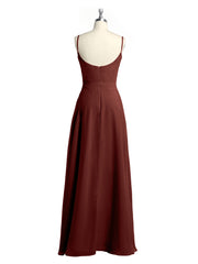 Simple Spaghetti Strap Chiffon Gowns with Slit-Terracotta
