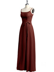 Simple Spaghetti Strap Chiffon Gowns with Slit-Terracotta