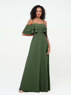 Off-the-Shoulder Spaghetti Straps Max Dresses-Olive Green