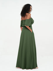 Off-the-Shoulder Spaghetti Straps Max Dresses-Olive Green Plus Size