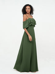 Off-the-Shoulder Spaghetti Straps Max Dresses-Olive Green