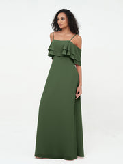 Off-the-Shoulder Spaghetti Straps Max Dresses-Olive Green