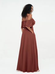Off-the-Shoulder Spaghetti Straps Max Dresses-Terracotta Plus Size