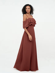 Off-the-Shoulder Spaghetti Straps Max Dresses-Terracotta Plus Size