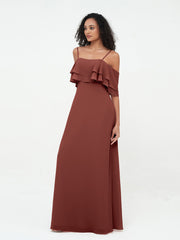 Off-the-Shoulder Spaghetti Straps Max Dresses-Terracotta Plus Size