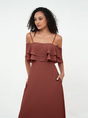 Off-the-Shoulder Spaghetti Straps Max Dresses-Terracotta Plus Size