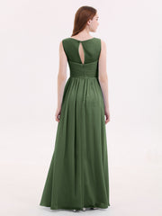 Long Chiffon Gowns with Illusion Neckline-Olive Green Plus Size