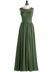 Long Chiffon Gowns with Illusion Neckline-Olive Green Plus Size