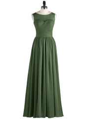 Long Chiffon Gowns with Illusion Neckline-Olive Green