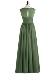 Long Chiffon Gowns with Illusion Neckline-Olive Green