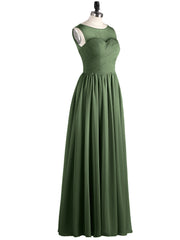 Long Chiffon Gowns with Illusion Neckline-Olive Green