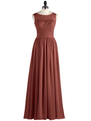 Long Chiffon Gowns with Illusion Neckline-Terracotta