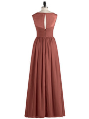 Long Chiffon Gowns with Illusion Neckline-Terracotta