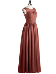 Long Chiffon Gowns with Illusion Neckline-Terracotta