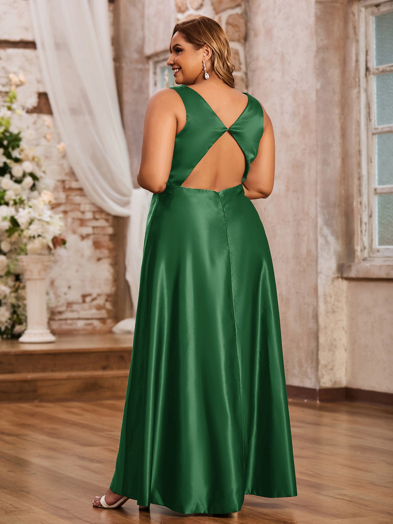 senior prom dresses Green Satin Off Shoulder Lace-up Formal Gown, Senior Prom Dresses –  Cutedressy main image 1