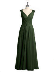 Lace Straps V-neck Chiffon Dresses with Pockets-Olive Green Plus Size