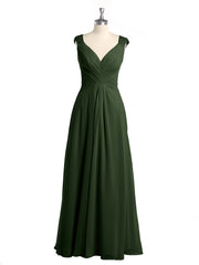 Lace Straps V-neck Chiffon Dresses with Pockets-Olive Green