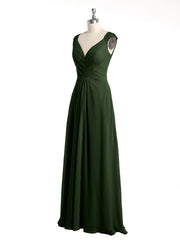 Lace Straps V-neck Chiffon Dresses with Pockets-Olive Green Plus Size