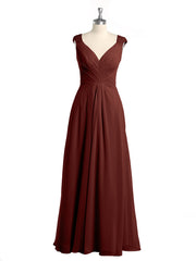 Lace Straps V-neck Chiffon Dresses with Pockets-Terracotta