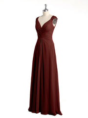 Lace Straps V-neck Chiffon Dresses with Pockets-Terracotta Plus Size