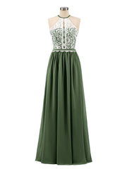 Halter Maxi Dress with Ivory Lace Bodice-Olive Green