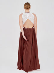 Halter Maxi Dress with Ivory Lace Bodice-Terracotta