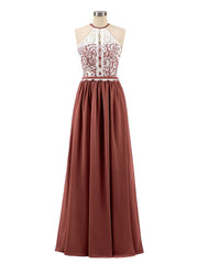 Halter Maxi Dress with Ivory Lace Bodice-Terracotta