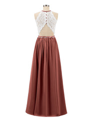 Halter Maxi Dress with Ivory Lace Bodice-Terracotta