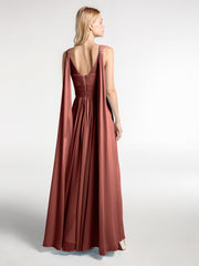 V-neck Chiffon Gown with Streamer at Back Strap-Terracotta Plus Size