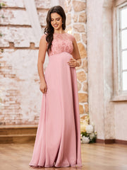 Illusion Neck Lace Top Empire Maxi Maternity Dresses Dusty Rose
