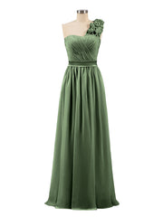 One Shoulder Chiffon Dress with Flowers Strap-Olive Green Plus Size