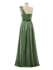 One Shoulder Chiffon Dress with Flowers Strap-Olive Green Plus Size