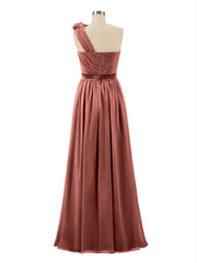 One Shoulder Chiffon Dress with Flowers Strap-Terracotta Plus Size