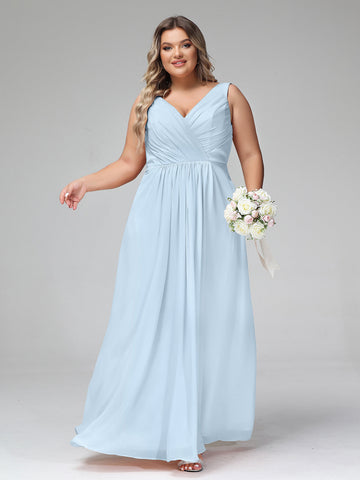 V-neck Chiffon Dresses with Empire Waist Sky Blue