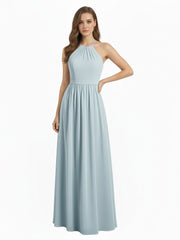 Halter Chiffon Long Bridesmaid Dresses-Mist
