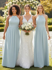 Halter Chiffon Long Bridesmaid Dresses-Mist