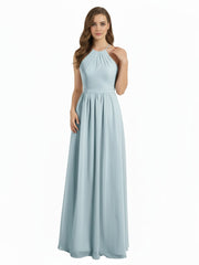 Halter Chiffon Long Bridesmaid Dresses-Mist