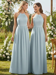 Halter Chiffon Long Bridesmaid Dresses-Mist